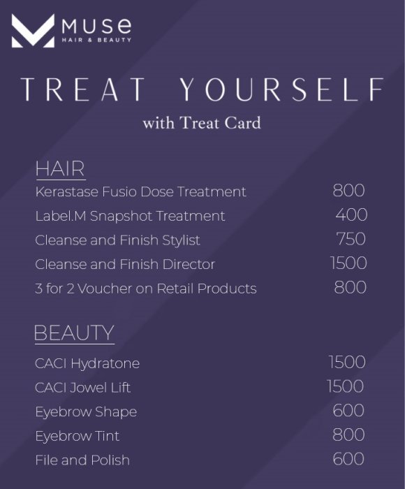 salon treat card at muse hair salon, broadway