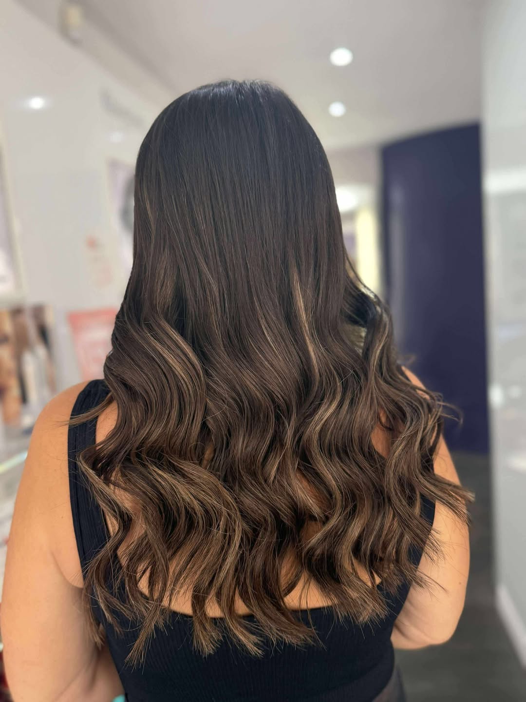 brunette long hair with extensions at muse salon worcester